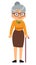 Elderly woman. Happy old senior female character in glasses with stick standing. Gray-haired grandmother. Generation