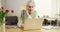 Elderly woman laptop computer desk smiling