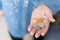 Elderly woman in money in her hands, grandmother holds money