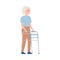 Elderly woman moves using an orthopedic walker, vector illustration isolated.