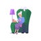Elderly woman sits in a armchair with cats and knits, vector happy grandmother having a good time, lonely old people