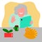 Elderly woman use tablet for communication or video conference with friends or children, vector