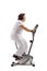 Elderly woman working out on a stationary bike