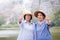 Elderly women who travel on the mountains enjoy life after retirement