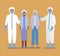 Elders women with masks and doctors with protective suits against Covid 19 vector design