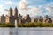 Eldorado building and reservoir with fountain in Central Park in midtown Manhattan in New York City