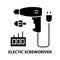 electic screwdriver icon, black vector sign with editable strokes, concept illustration