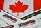 Election Canada voter information cards over small Canadian flag