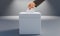 Election concept. Voter putting an envelope in a blank white ballot box, space for text. 3d render