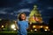 Election day for US Citizens. Kid with US flag near capitol building in Washington DC. Voting concept. American Flag Day