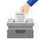 Election. The hand drops the ballot into the ballot box. Social and political choice. Civil liability.