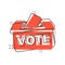 Election voter box icon in comic style. Ballot suggestion vector cartoon illustration pictogram splash effect