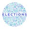 Election and voting concept in circle with thin line icons: voters, ballot box, inauguration, corruption, debate, president,