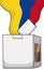 Electoral urn with vote and Colombia`s tricolor flag, Vector illustration