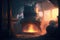 Electric arc furnace at steel melting metallurgical plant, metal foundry Industry
