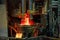 Electric arc steelmaking furnace, thick powerful red-hot graphite electrodes