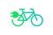 Electric bicycle icon. Green gradient cable electrical bike and plug charging symbol. Eco friendly electro cycle vehicle