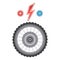 Electric bike hub wheel motor charge icon. E-bike power engine with tire. Electrical equipment of pedal bicycle, lightning. Vector