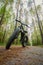 Electric bike with thick wheels on the background of beautiful nature. Pleasant sports hobby. Black fatbike