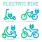 electric bike vector icons set : bike, scooter, motorbikes, vespa, plug, eco power, transport