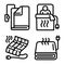 Electric blanket icons set, outline style