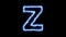 Electric blue letter Z reveal on black background