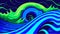 Electric blue and neon green waves crash against each other resembling the distorted and enhanced sense of reality