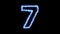 Electric blue number 7 reveal on black background