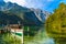 Electric boat in Koenigssee, Konigsee, Berchtesgaden National Park, Bavaria, Germany