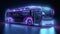 Electric bus in neon, futuristic banner on dark background.
