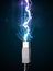 Electric cable with glowing electricity lightning