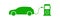Electric car charging .Green electric car with charging station on white background . Vector icon . Eco fuel .Hybrid auto