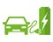 Electric car at the charging station. Green vector icon illustration pictogram.