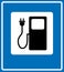 Electric car charging station sign icon against blue. Vector illustration. Simply flat style banner