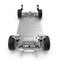 Electric car chassis with battery on white. Front view. 3D illustration