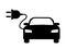Electric Car Diagram with Power Cord. Black Illustration Isolated on a White Background. EPS Vector