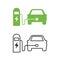 Electric car and electrical charging station icon. Hybrid Vehicle symbol. Eco friendly auto or electric vehicle concept.