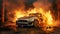 Electric car EV who\\\'s vehicle lithium battery is on fire causing a thermal runaway