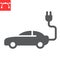 Electric car glyph icon, energy and ecology, electrical transport sign vector graphics, editable stroke solid icon, eps