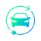 Electric car icon with recycling rotation arrow and plug symbol, EV car, Green hybrid vehicles charging, Renewable clean energy