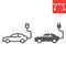 Electric car line and glyph icon, energy and ecology, electrical transport sign vector graphics, editable stroke linear