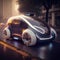 Electric car parked in city street, created using generative ai technology