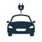 Electric Car with Plug Ecology Vehicle Glyph Icon. EV Transport. Electro Charger Vehicle Concept Silhouette Pictogram