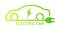 Electric car with plug green icon symbol, Hybrid vehicles charging point logotype, Eco friendly vehicle concept