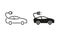 Electric Car with Plug Line and Silhouette Icon Set. Hybrid Eco Auto Transport. Electricity Energy Car Symbol Collection