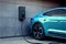 An electric car plugged into a charger. Ai generative