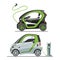 Electric car with solar panels eco transport vector illustration automobile socket electrical car battery charger.