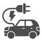 Electric car solid icon, Public transport concept, Hybrid Eco friendly auto sign on white background, electric car with