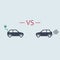Electric car versus gasoline car. vector symbol in flat simple style
