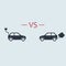 Electric car versus gasoline car. vector symbol in flat simple style